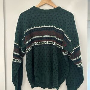Jonathan Bryan by Jack Fraser Vintage Knit Sweater, Dark Green with Blue and Red
